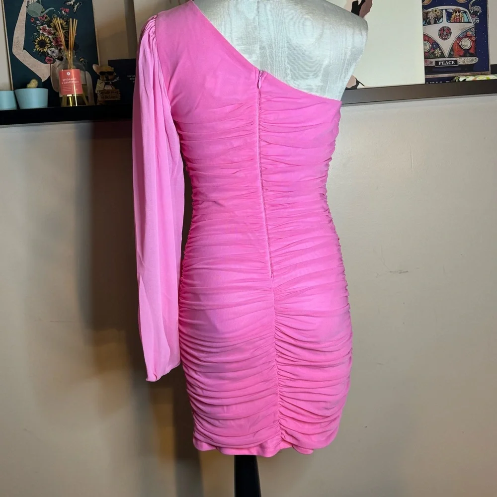 Hello Molly One Shoulder Ruched Mini Dress Size 8 - Picture 2 of 8